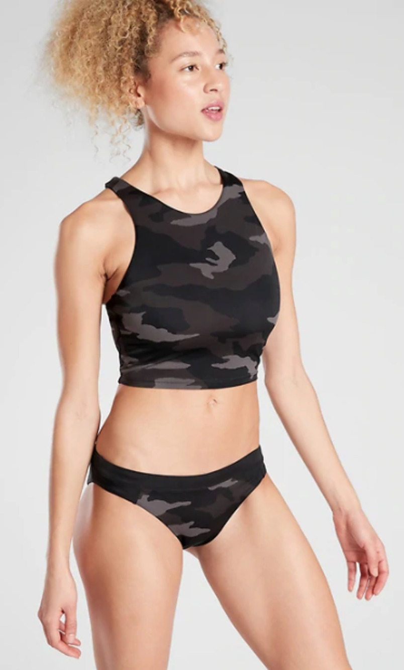 Athleta M D DD Freestyle black camo Conscious crop top tankini swim bathing suit